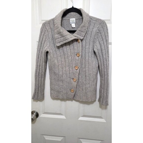 Garnet Hill Women's Gray Fisherman Cabled Button-Up Cardigan Sweater Size S 70% - Picture 2 of 7